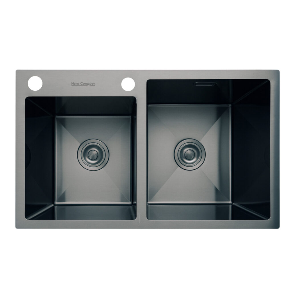 HansCoopper P7245BL Double Sink, Stainless Steel, Black
