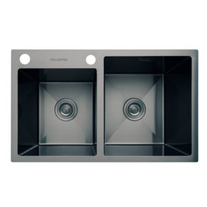 HansCoopper P7245BL – Double Bowl PVD Black SUS304 Stainless Steel Kitchen Sink, 72x45 cm
