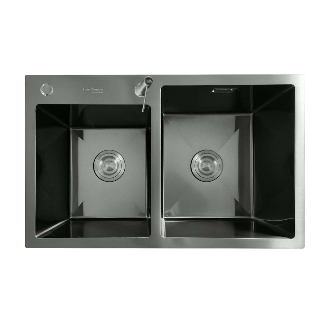 HansCoopper P7245BL Double Sink, Stainless Steel, Black