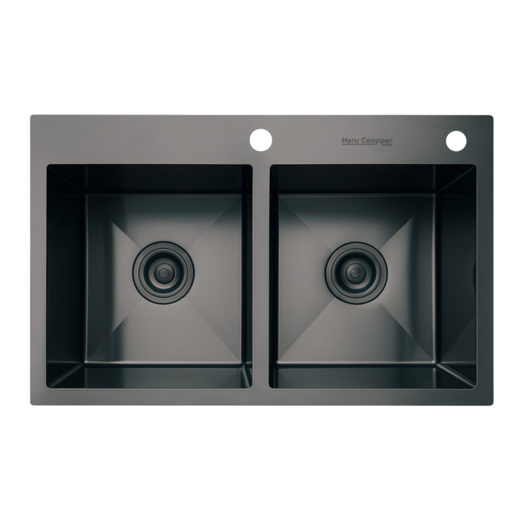 HansCoopper P7848DBL Double Sink, Stainless Steel, Black