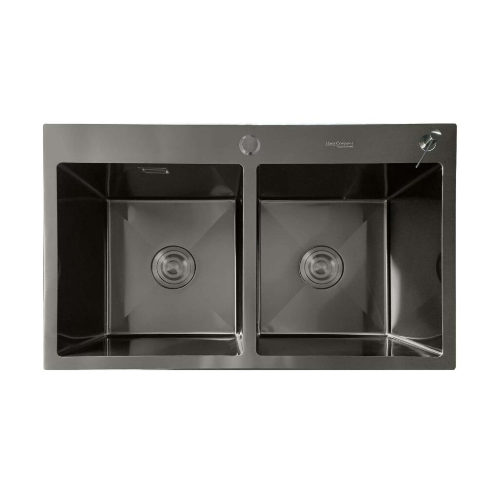 HansCoopper P7848DBL Double Sink, Stainless Steel, Black
