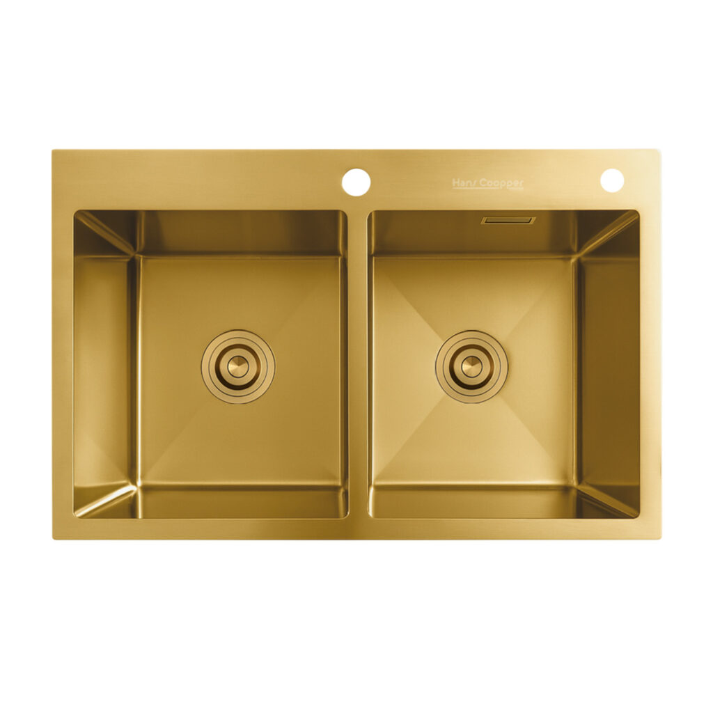 HansCoopper P7848GL / P7843GL Double Sink, Stainless Steel, Gold