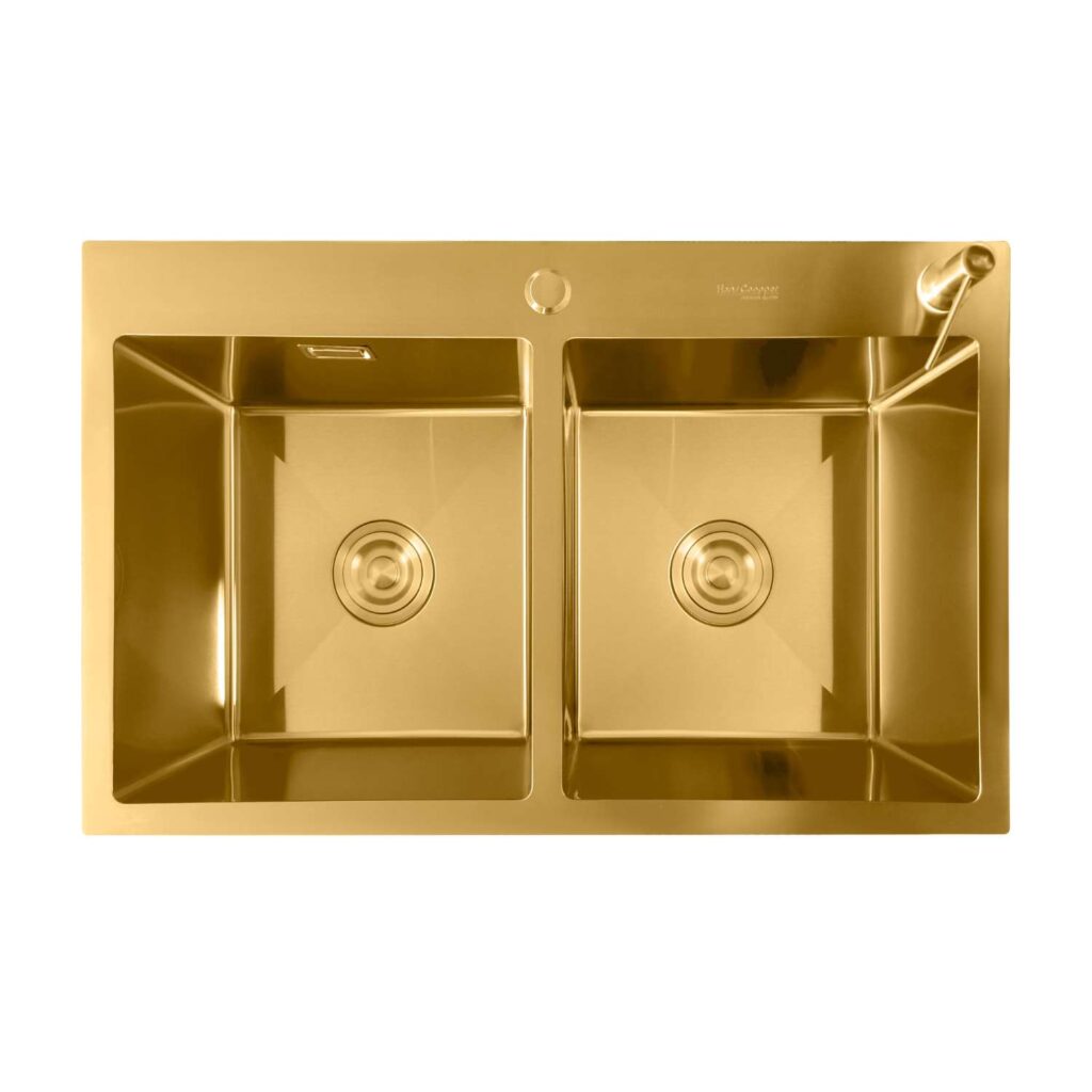 HansCoopper P7848GL / P7843GL Double Sink, Stainless Steel, Gold