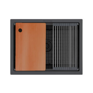 HansCoopper W6045BL – Black SUS304 Stainless Steel Workstation Sink with Cutting Board & Drying Rack (60x45 cm)