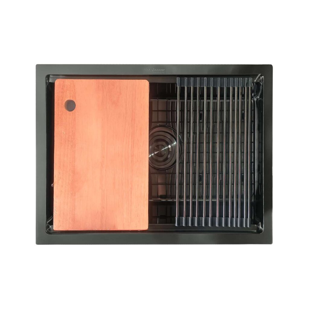 HansCoopper W6045BL Workstation Sink, Stainless Steel, Black